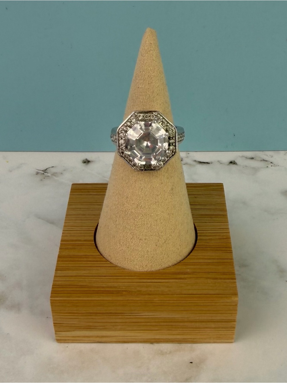 PAJ Octagon Cut Cubic Zirconia Halo Statement Ring - Size 6